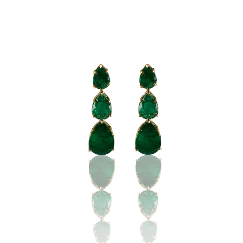 3-Drop Emerald Earrings (Pear-Cut)