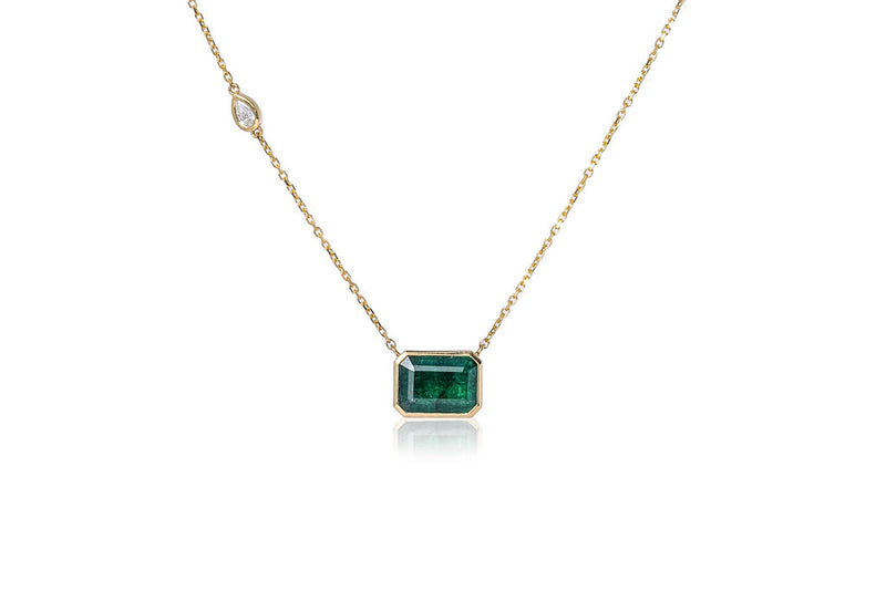 Bezel Set Emerald Necklace (Emerald-Cut)
