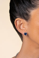 Large Bezel Heart Studs (Blue Sapphire)