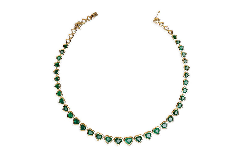 Bezel Set Emerald Tennis Necklace (Heart Shape)