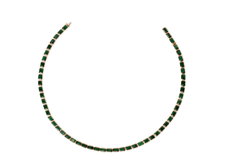 Bezel Set Emerald Tennis necklace (Emerald-Cut)