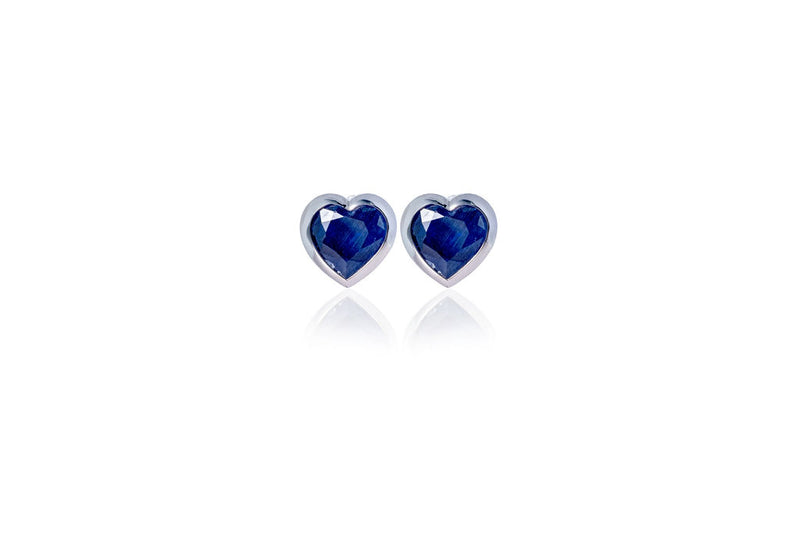 Large Bezel Heart Studs (Blue Sapphire)