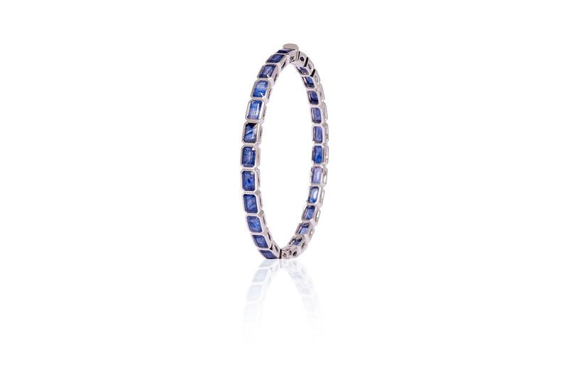 Bezel Set Blue Sapphire Bangle (Emerald-Cut)