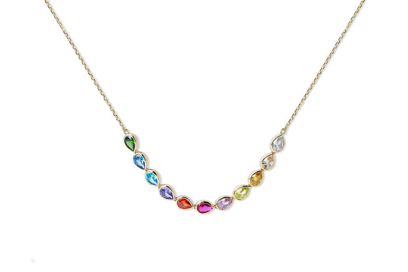 Bezel Set Rainbow Smile Necklace (Pear-Cut)