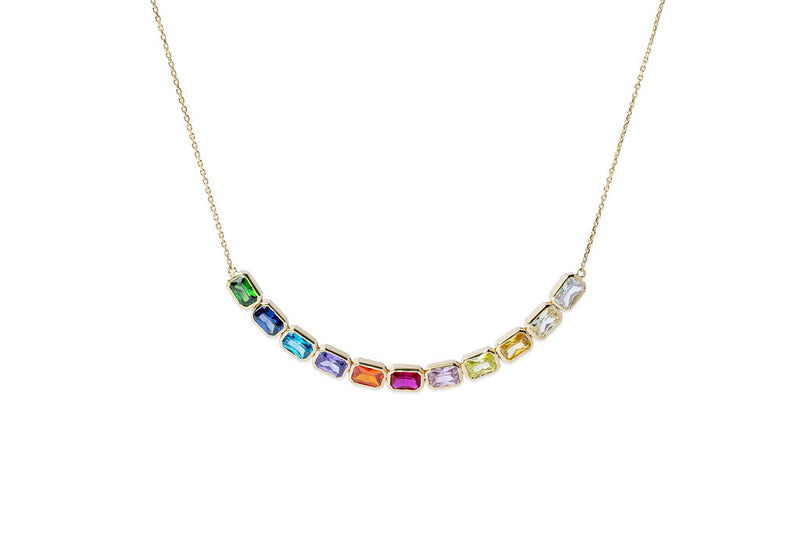 Bezel Set Rainbow Smile Necklace (Emerald-Cut)