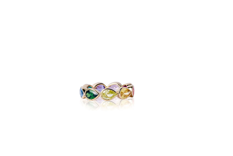 Bezel Set Rainbow Eternity Ring (Pear-Cut)