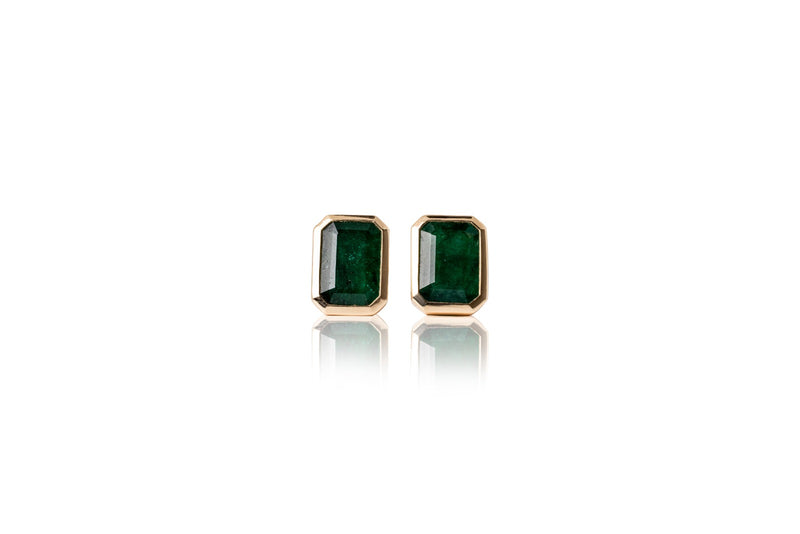 Bezel Set Emerald Stud (Emerald-Cut)