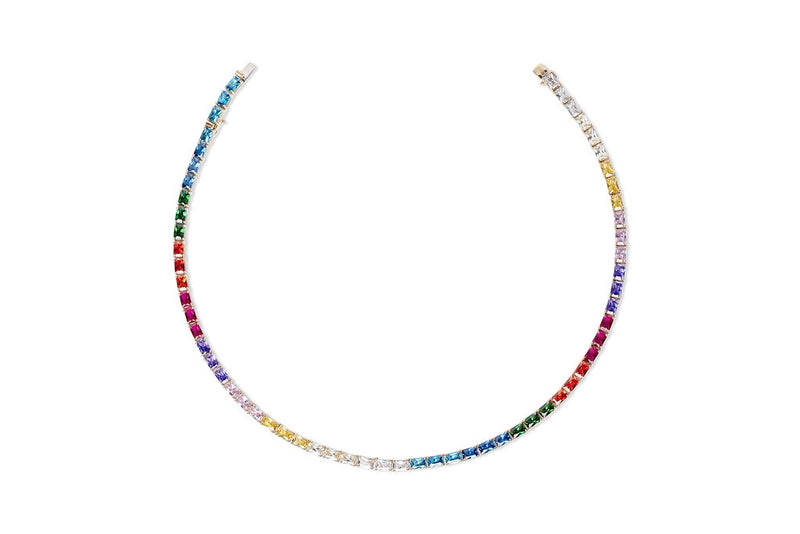 Rainbow Tennis Necklace (Emerald-Cut)