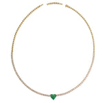 Diamond & Emerald Tennis Necklace (Heart Shape)