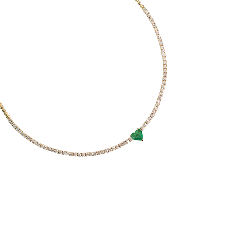 Diamond & Emerald Tennis Necklace (Heart Shape)