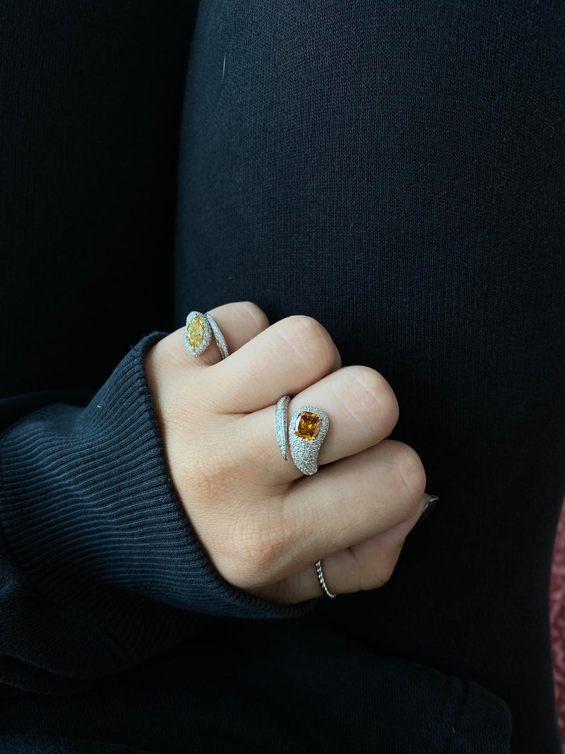 Fancy Orange Diamond Snake Ring (Cushion-Cut)