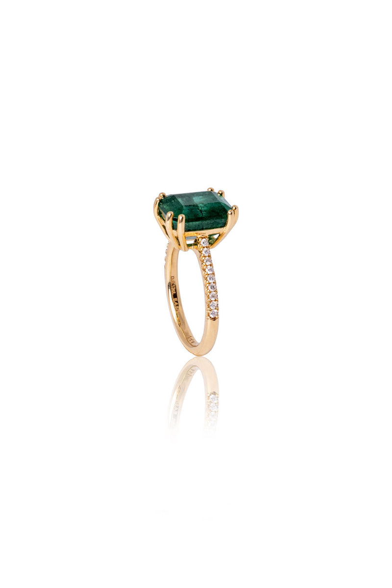 Emerald Solitaire with Diamond Band