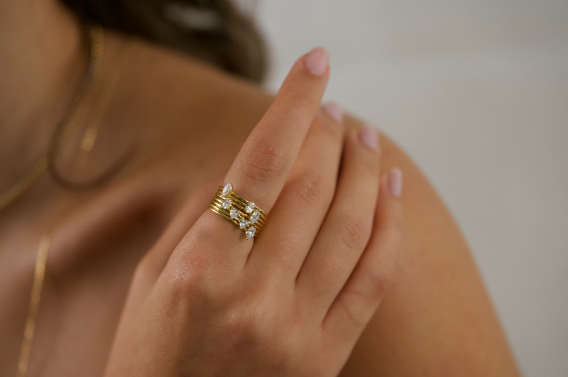Stackable Diamond Dot Ring (Marquise)